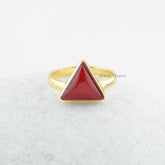 Garnet Quartz Silver Ring - 925 Sterling Silver Ring - Triangle Gemstone Gold Plated Ring - Statement Ring - Gift for Women - Gift for Her